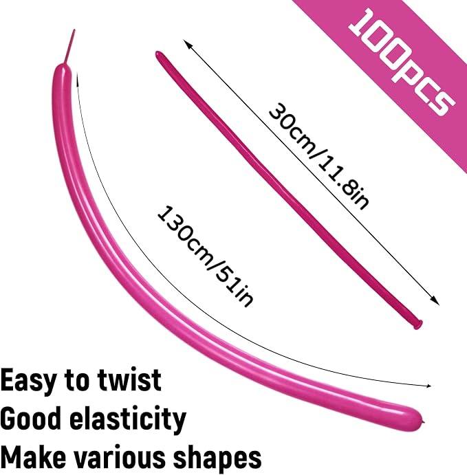 100Pcs Hot Pink 260 balloons, Thickening Latex Rose Red 260q Balloons - Image 2