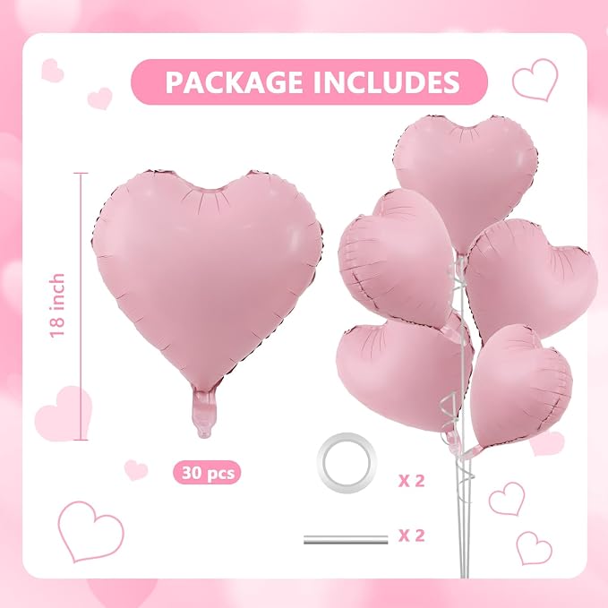 TONIFUL 30 Pcs Matte Pink Heart Balloons 18 Inch Heart Shape Foil Balloon | - Image 2