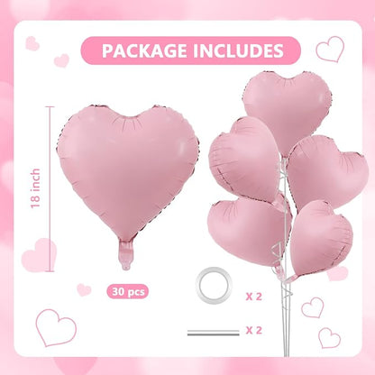 TONIFUL 30 Pcs Matte Pink Heart Balloons 18 Inch Heart Shape Foil Balloon | - Image 2