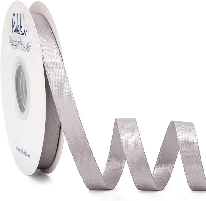 Ribbli Silver Satin Ribbon Double Faced Satin 1/2 inch x Continuous 50 by Ribbli