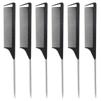 Metal Carbon Fiber Parting Rat Tail Comb for Women Men Kids Braiding Styling Hair (Black 6Pcs)