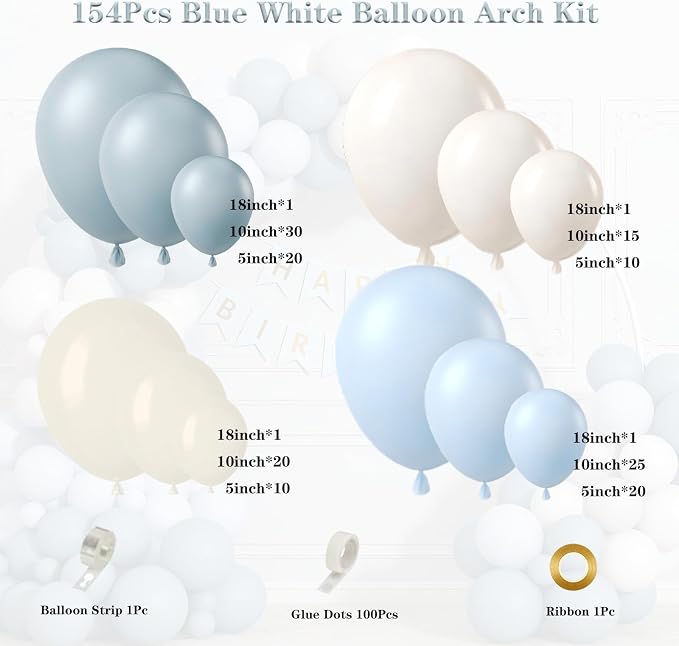 Dusty Blue Sand White Balloon Garland Arch Kit | Light Blue White Balloons - Image 2