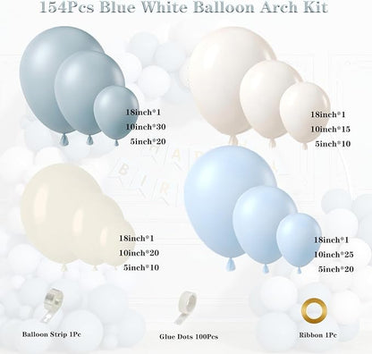 Dusty Blue Sand White Balloon Garland Arch Kit | Light Blue White Balloons - Image 2