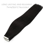 Lacer Real Human Hair Tape in Extensions - 12 Inch Natural Black Invisible Tape in Human Hair Extensions, Seamless Double Skin Weft 50g 20pcs