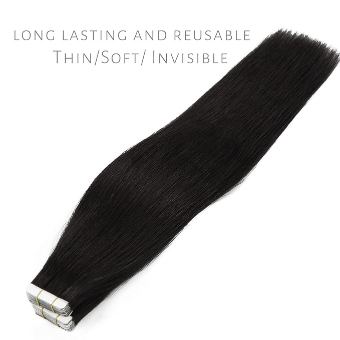 Lacer Real Human Hair Tape in Extensions 24 Inch Black Invisible Tape in Human Hair Extensions Seamless Hair Extensions Natural Black 50g 20pcs