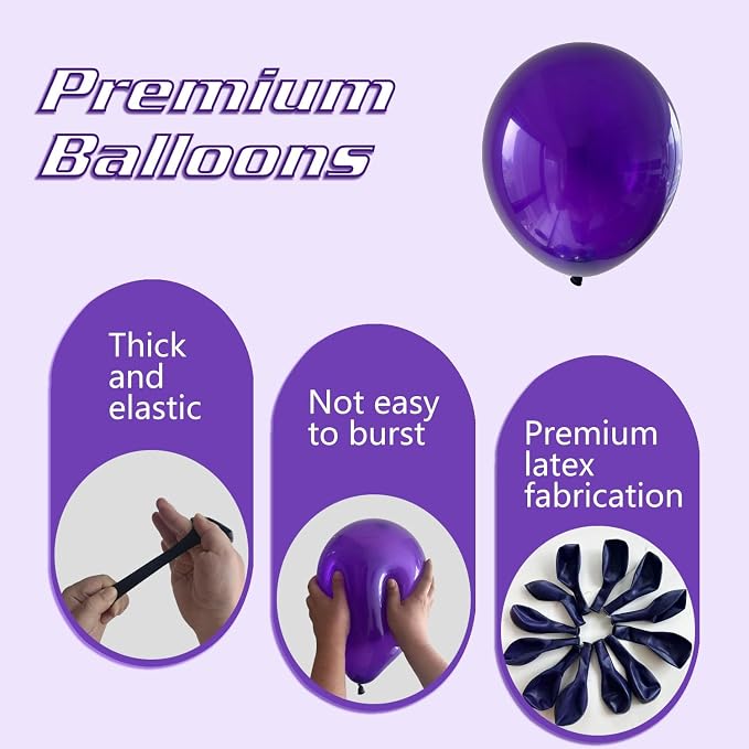 Dark Purple Balloons 145pcs Different Sizes 5in 10in 12in 18in Purple Round - Image 3