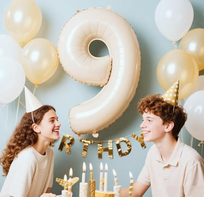 9 Balloon Numbers Birthday Decorations, 40In Cream Balloons - Image 4