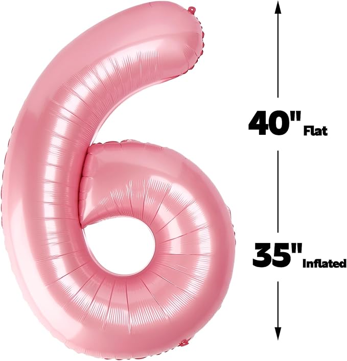 Pearl Pink Number 6 Balloon 40 inch, 6th Birthday Party Balloons Decorations | - Image 2