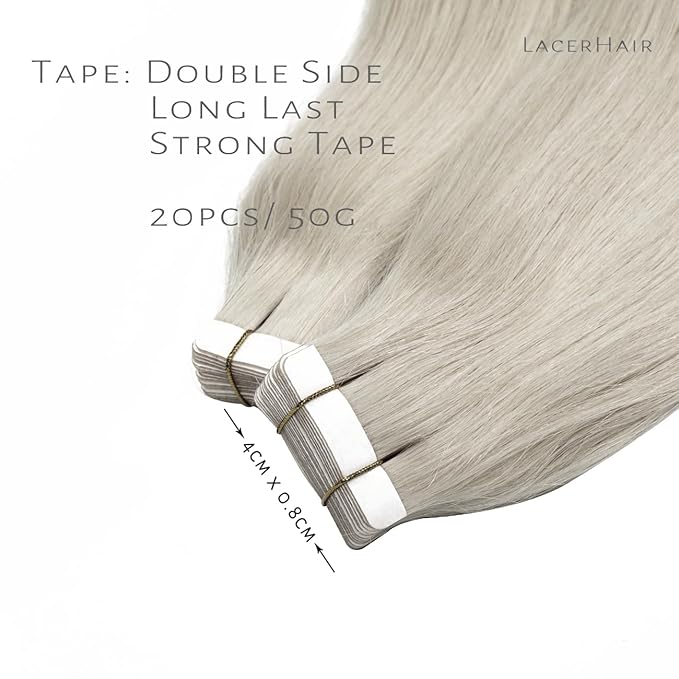 Lacer Grey Tape in Hair Extensions Human Hair - 18 Inch Seamless Silver Grey Balayage Invisible Tape in Hair Extensions 20pcs 50g