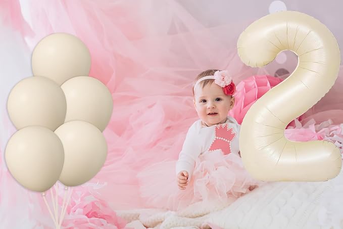 40 Inch Beige Large Number 2 Foil Balloon Set | - Image 2
