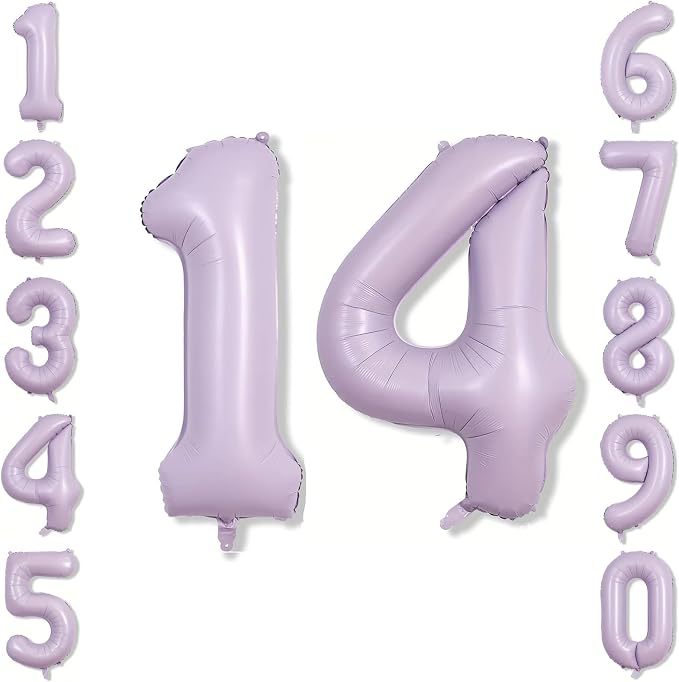 Cream Purple Number 14 Balloon 40 Inch, Foil Numeral Party Decor | Matte Pastel by Unknown