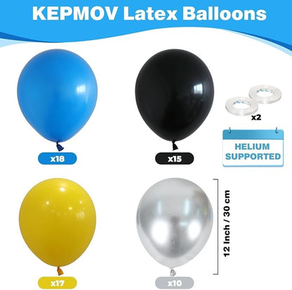 Balloons Blue Yellow and Black 60 Pcs, 12 Inch Dark Blue Yellow and Black Latex - Image 2