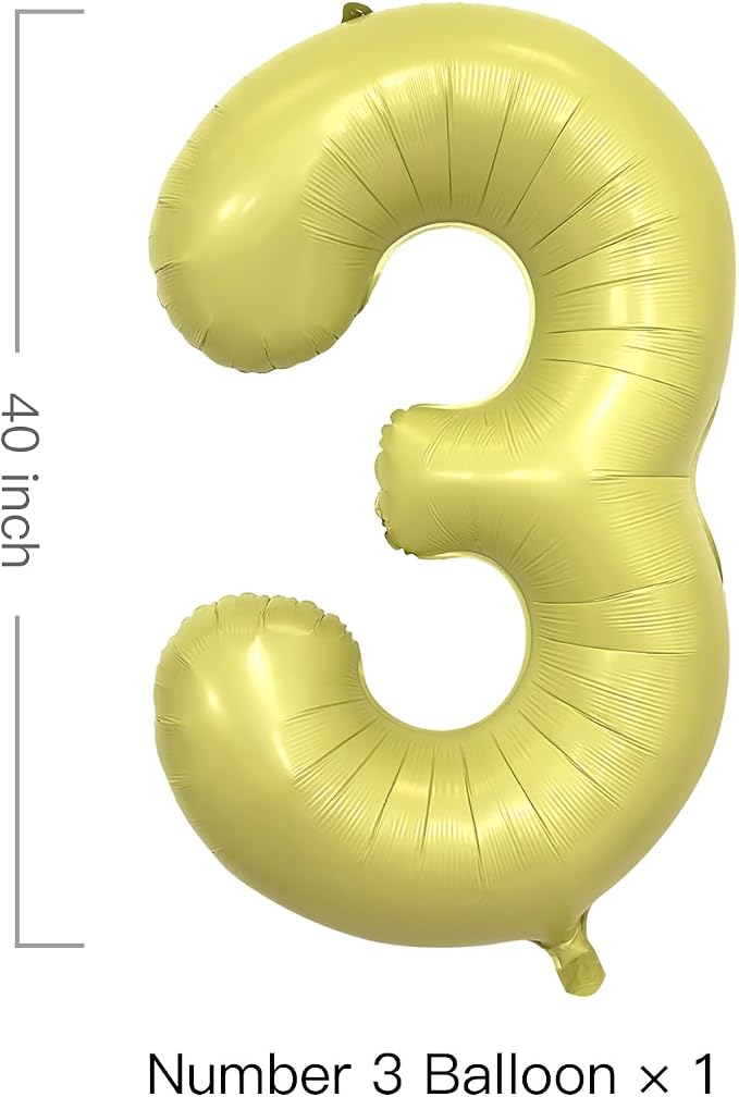 Pastel Yellow Number 3 Balloon 40 Inch Light Yellow Foil Number Balloons 3rd - Image 2