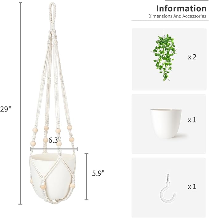 Mkono Fake Hanging Plant, Macrame Hanger - Image 5