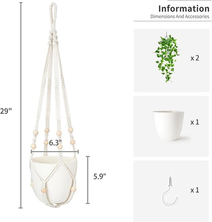 Mkono Fake Hanging Plant, Macrame Hanger - Image 5