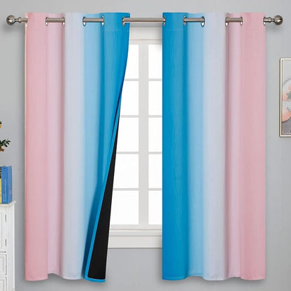 Pink and Blue Curtains 63 Inch Length 2 Panels, Ombre Total Blackout Curtains - Image 2