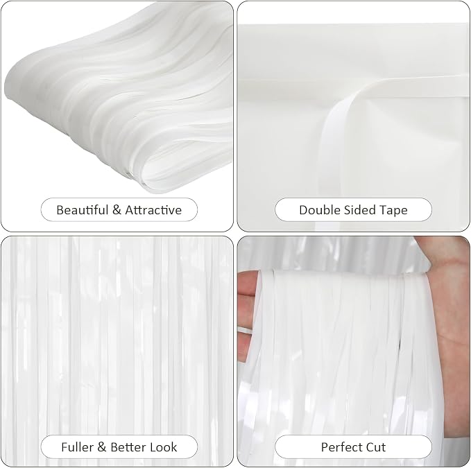 PIGETALE 2 Pack 3.2 ft x 8.2 ft White Tinsel Curtain Party Backdrop Decorations - Image 7