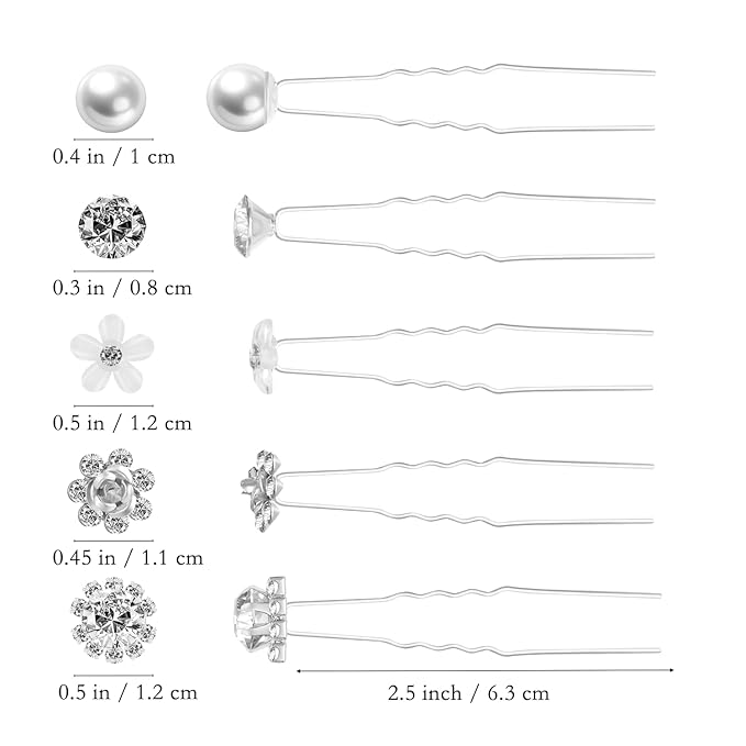 40 PCS Wedding Hair Pins for Brides, Pearl Hair Pins for Wedding, Silver Crystal Rhinestone Hair Pin Decorative Hair Accessories for Bridal Bridesmaid Women Prom Party