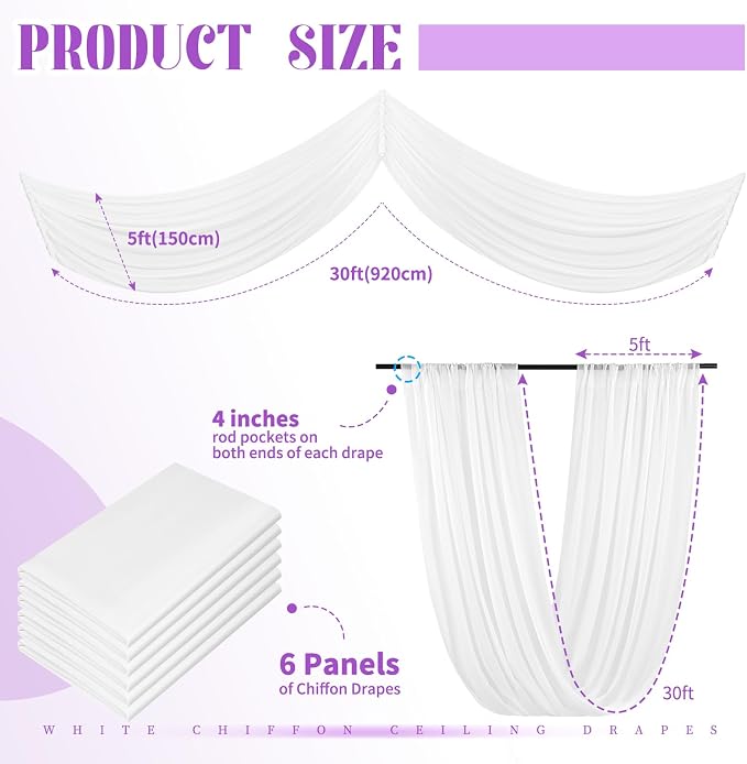 6 Panel White Wedding Drapes - Image 2
