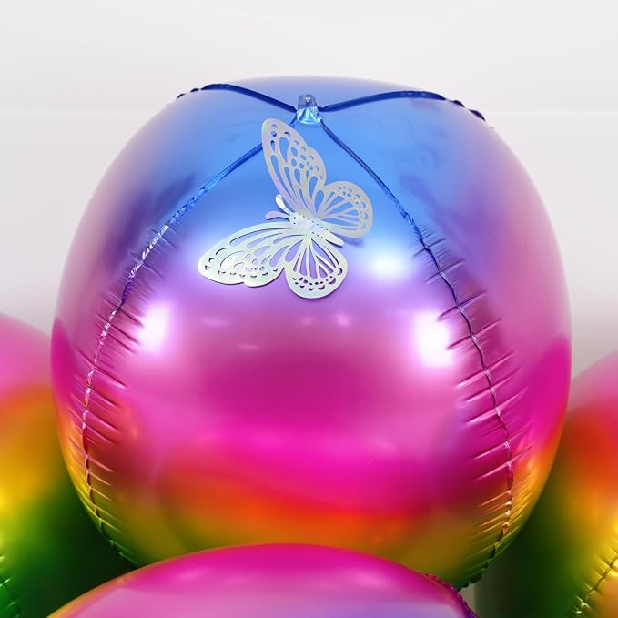 6Pcs Gradient Rainbow Round Foil Balloons, Metallic Multicolor Iridescent Mylar - Image 5