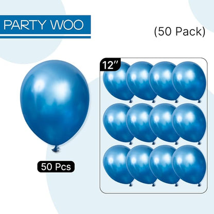 PartyWoo Metallic Blue Balloons 50pcs Chrome Blue Color 12 Inch | Balloons - Image 6