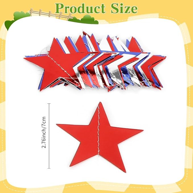 Red White and Blue Star Garland Banner, 66 Feet Patriotic Star Hanging Streamer - Image 2