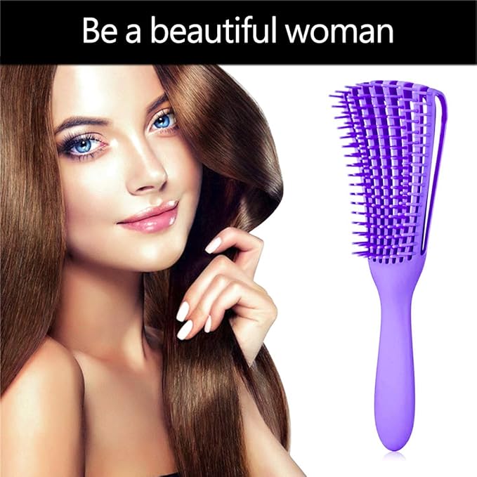 Hair Brush, Detangling Brush for Afro America/African Hair Textured 3a to 4c Kinky Wavy/Curly/Coily/Wet/Dry/Oil/Thick/Long Hair, Knots Detangler Scalp Massage Comb (2 pcs, Black-Purple)