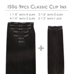 WENNALIFE Clip in Hair Extensions, 150g 16 Inch 9pcs Natural Black Human Hair Extensions Thicker Clip in Hair Extensions Real Human Hair Clip Set Double Weft