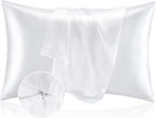 BEDELITE Satin Pillowcase with Zipper, White Pillow Cases Queen Size Set of 2, Super Soft and Cooling Similar to Silk Pillow Cases, Gift for Women Men(20x30 Inches)
