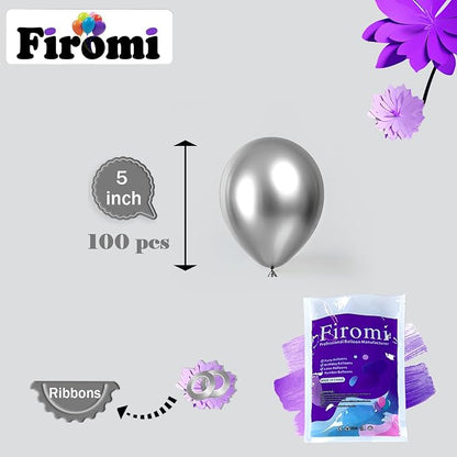 Firomi Metallic Chrome Silver Balloons 5-inch 100 Pack | Helium Small-Medium - Image 2
