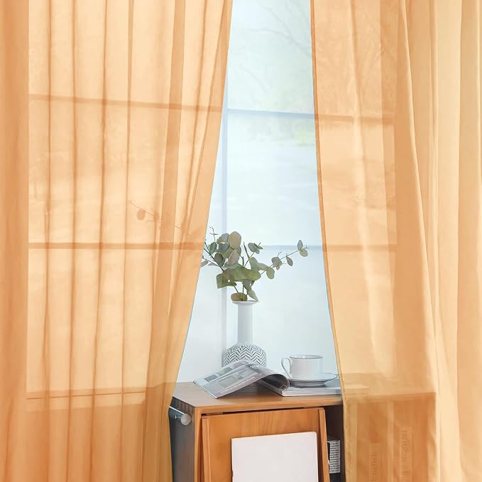SpaceDresser Beige Sheer Curtains 4 Panels Rod Pocket Semi-Sheer Curtain 45 - Image 4