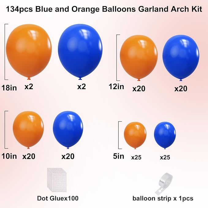 YMSZ Blue and Orange Balloons Arch Kit, Graduation, Baby Shower Party - Image 2