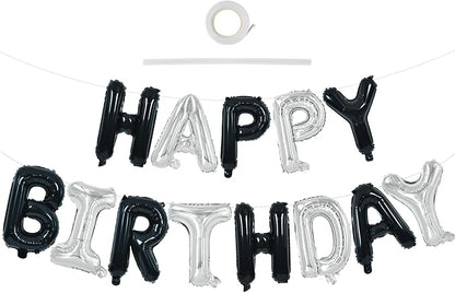 TONIFUL 16 Inch Black Silver Happy Birthday Balloon Banner Decor by TONIFUL