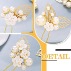 Evild Gold Bridal Hair Pins Pearl Wedding Hair Pieces Leaf Hair Accessories for Women (Pack of 3)