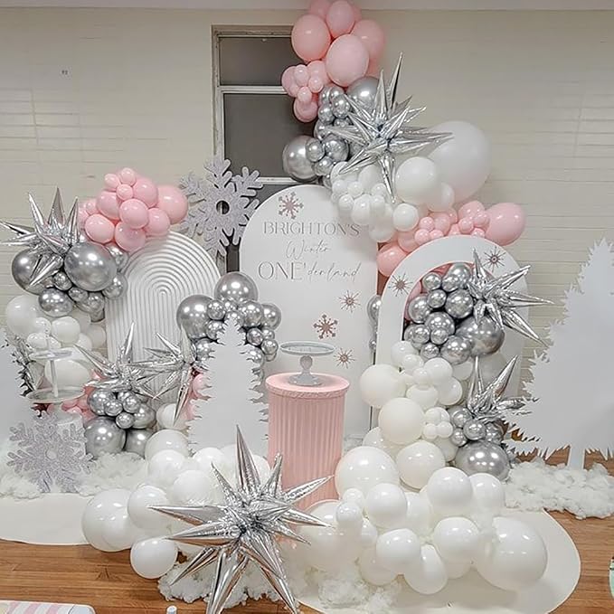 Pink White Silver Balloons Arch Kit - Image 5