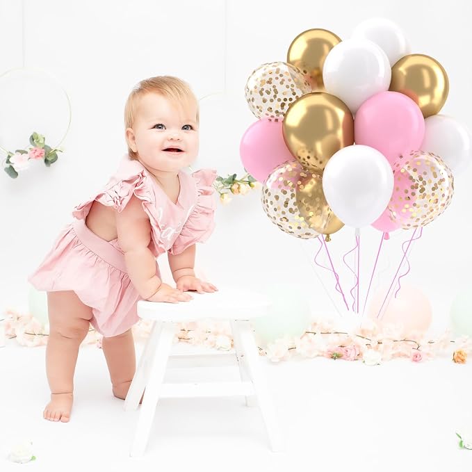 Patimate Pink Gold Confetti Balloons Set - Image 8