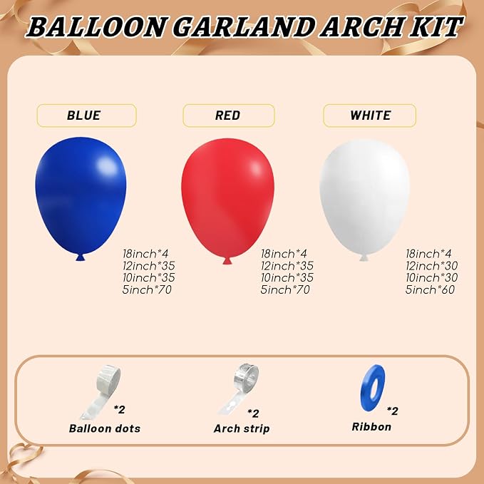 412Pcs Red White and Blue Balloons Garland Arch Kit, 5 10 12 18 inch Red White - Image 2