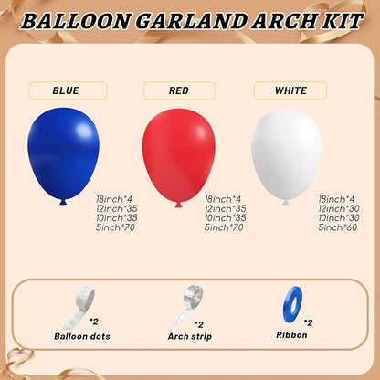 412Pcs Red White and Blue Balloons Garland Arch Kit, 5 10 12 18 inch Red White - Image 2