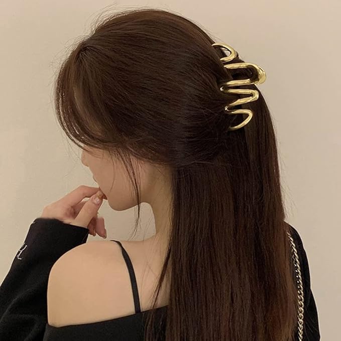 Wave Metal Hair Claw Clips, 1Pcs Hair Claw Clips for Thin Thick Hairs Elegant Hair Accessories Non-Slip Alloy Gold Wavy Design Hair Claw Clip Strong Hold Grip Hair Jaw Clip for Women Girls
