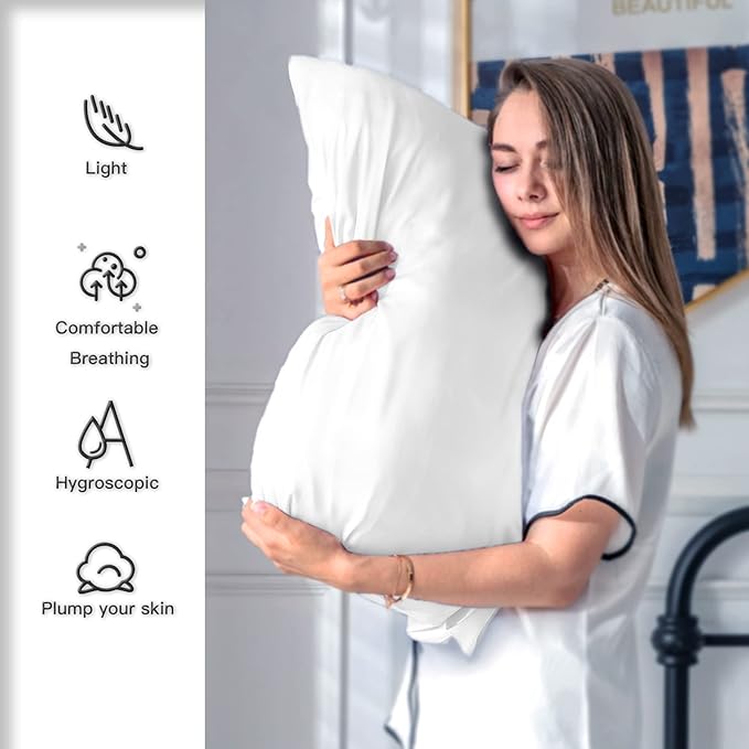 SUATIEN Mulberry Silk Pillow Cases Standard Size Silk Pillowcase for Hair and Skin with Zipper Soft Breathable Smooth Cooling Silk Pillow Case for Sleeping,Gifts for Women (White,20"X 26",1Pcs)