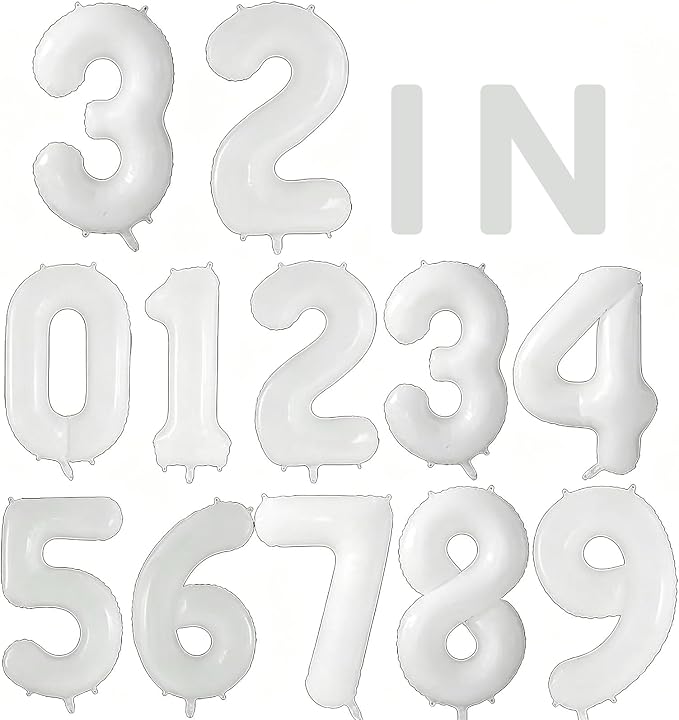 10 Pcs Number Balloons 32 Inch White 0-9 Number Mylar Foil Balloons White by Unknown