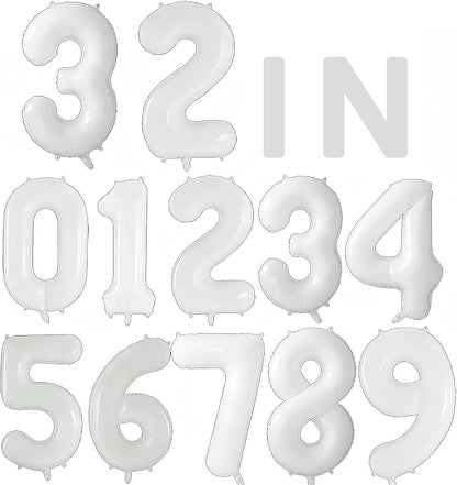 10 Pcs Number Balloons 32 Inch White 0-9 Number Mylar Foil Balloons White by Unknown