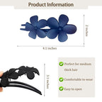 5 Pcs Flower Flat Claw Clips for Women Dark Blue Flat Hair Clips Non-Slip Matte Flat Hair Clips for Thick Hair Spring Claw Clip Cute Floral Hair Clip for Girals