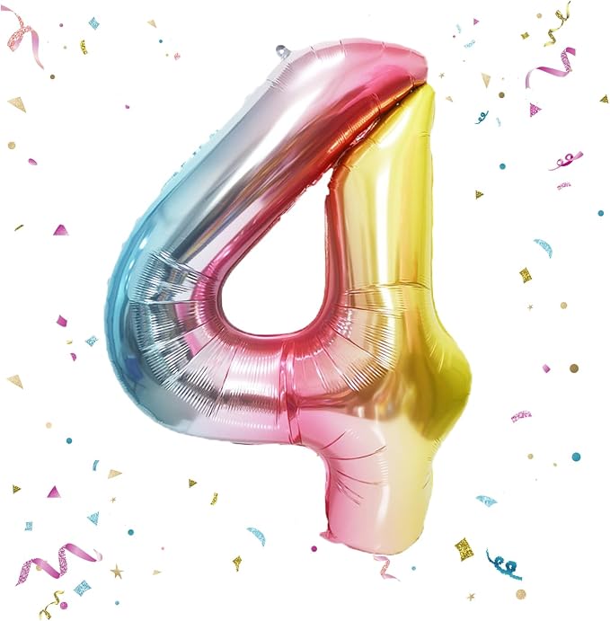 40 Inch Giant Rainbow Number 4 Balloons, Birthday Balloons, Helium Mylar Foil by Unknown