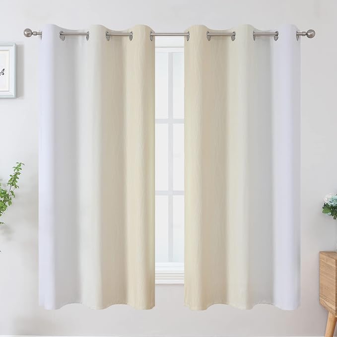 Beige and Greyish White Ombre Blackout Curtains 63 Inches Length 2 Panels Set - Image 2