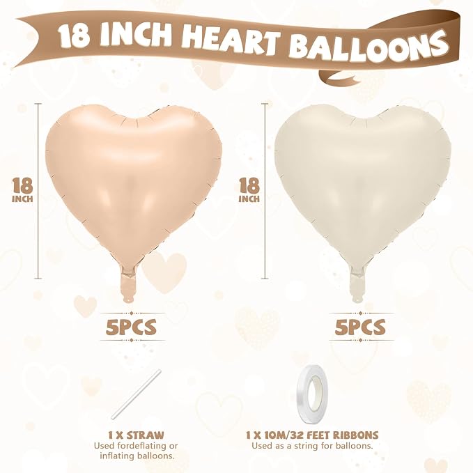 Cream Apricot Heart Balloons, 18 Inch Nude Neutral Balloons Helium - Image 2