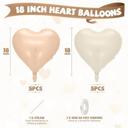 Cream Apricot Heart Balloons, 18 Inch Nude Neutral Balloons Helium - Image 2