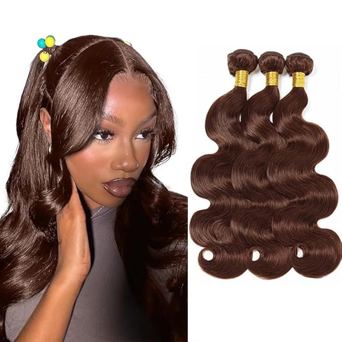 Brown Bundles Human Hair Color 4 Body Wave Bundles 22 24 26 Inch Niegmeag Virgin Soft and Silky Remy Hair Extensions Double Weft Chocolate Brown Body Wave Bundle Hair Weave 150g