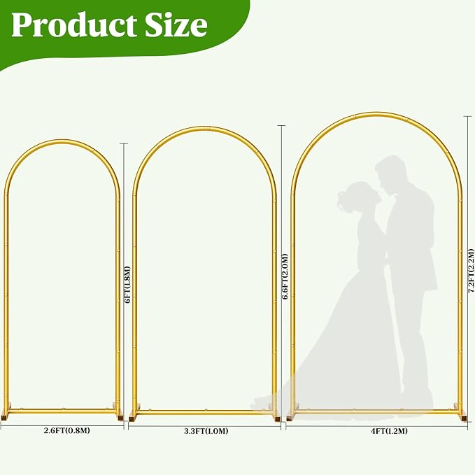 Metal Arch Backdrop Stand Wedding Arch Frame Set of 3 Gold Backdrop Arch Stand - Image 3