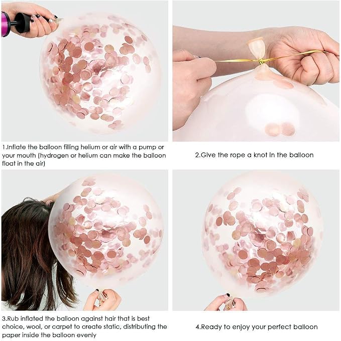 Rose Gold Confetti Latex Balloons, 60 Pack White Balloons 12 Inch - Image 4